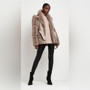 River Island Beige Faux Fur Leather Moto Jacket